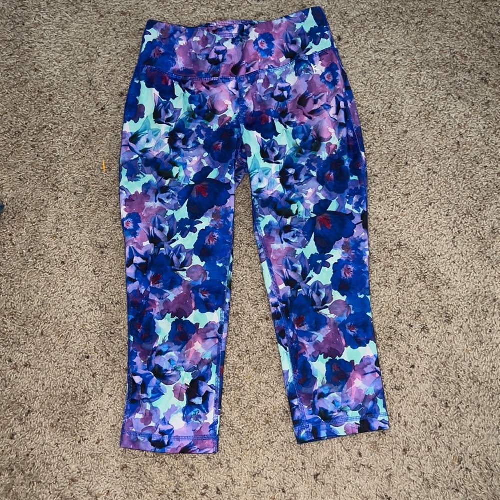Danskin Now Floral Cropped Drawstring Leggings Womens Size XS (0-2)